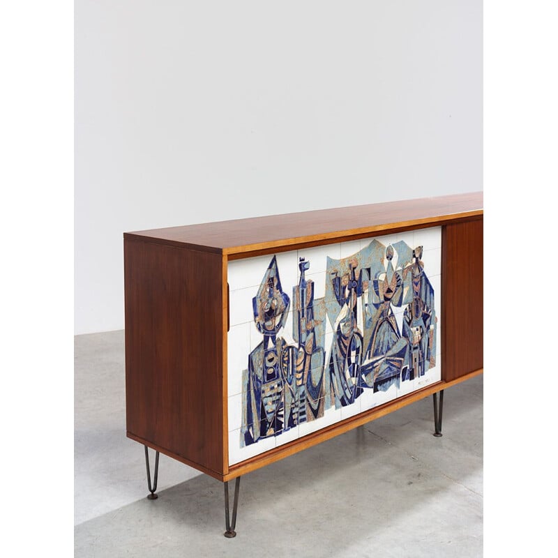 Vintage Sideboard 308 by Alfred Hendrickx with Willy Meysmans Ceramic, 1950s