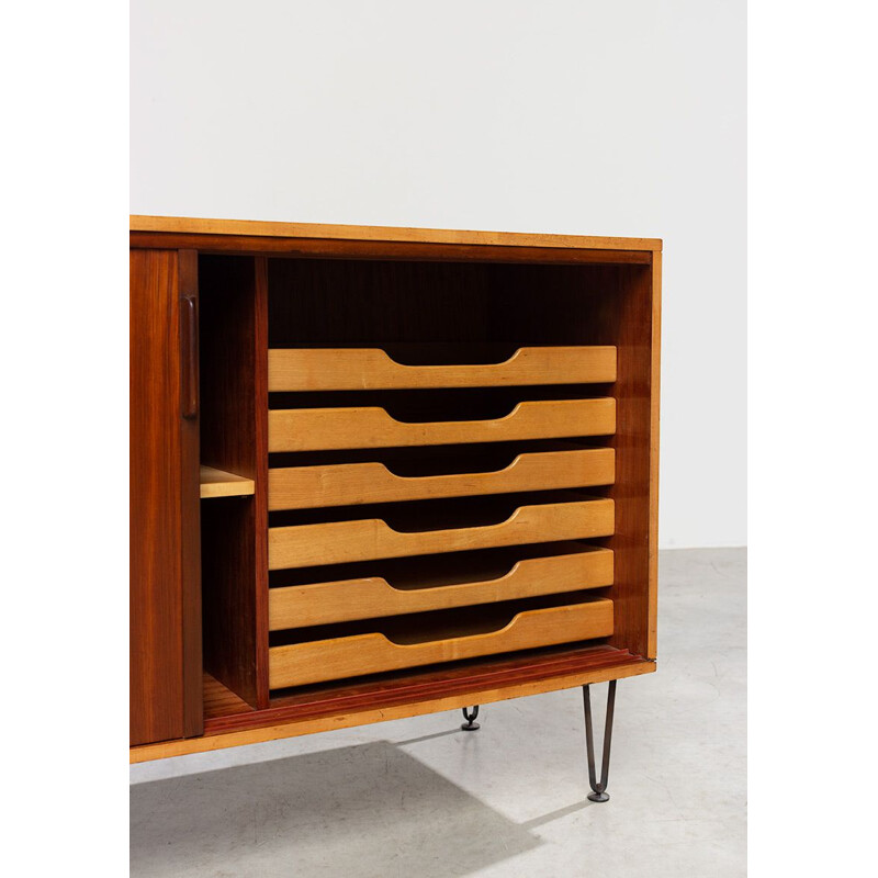 Vintage Sideboard 308 by Alfred Hendrickx with Willy Meysmans Ceramic, 1950s