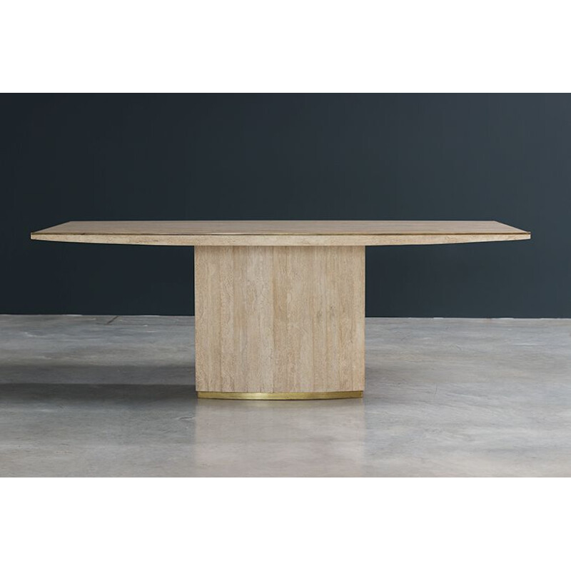 Vintage Travertine and Brass Dining Table by Jean Charles, 1970s