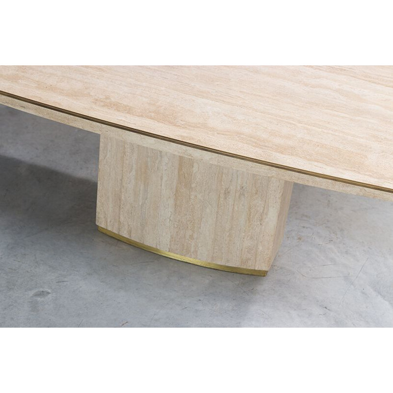 Vintage Travertine and Brass Dining Table by Jean Charles, 1970s