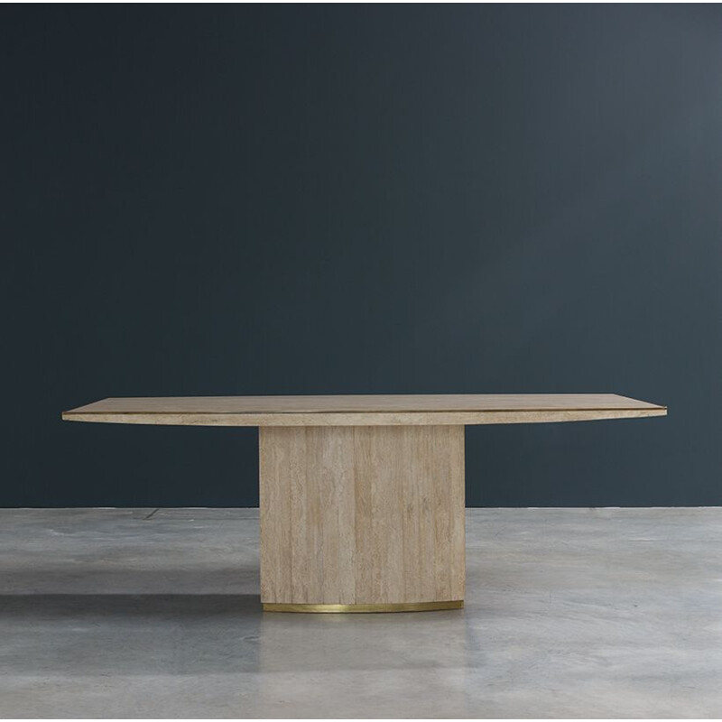 Vintage Travertine and Brass Dining Table by Jean Charles, 1970s