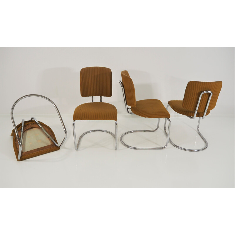 Ensemble de 4 chaises à manger vintage art déco Chrome de Hynek Gottwald, 1930