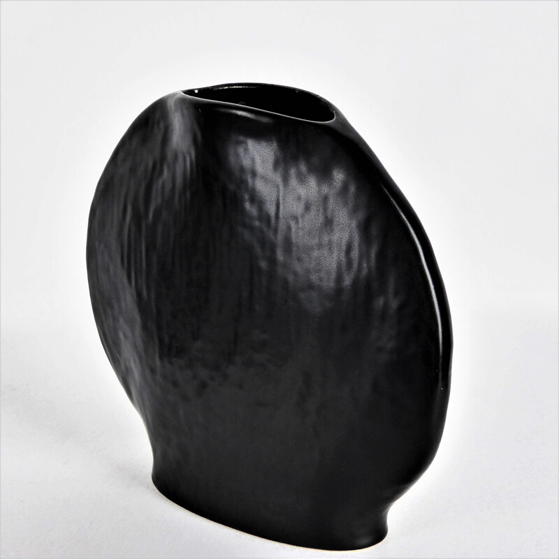 Vase noir vintage en céramique, Vienne 1960