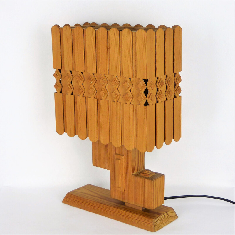 Vintage Scandinavian table lamp in pine