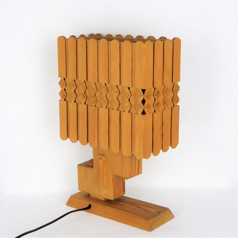 Vintage Scandinavian table lamp in pine