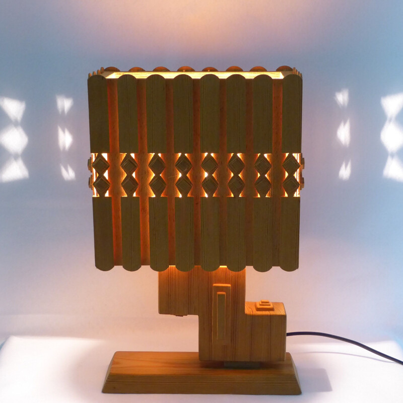 Vintage Scandinavian table lamp in pine