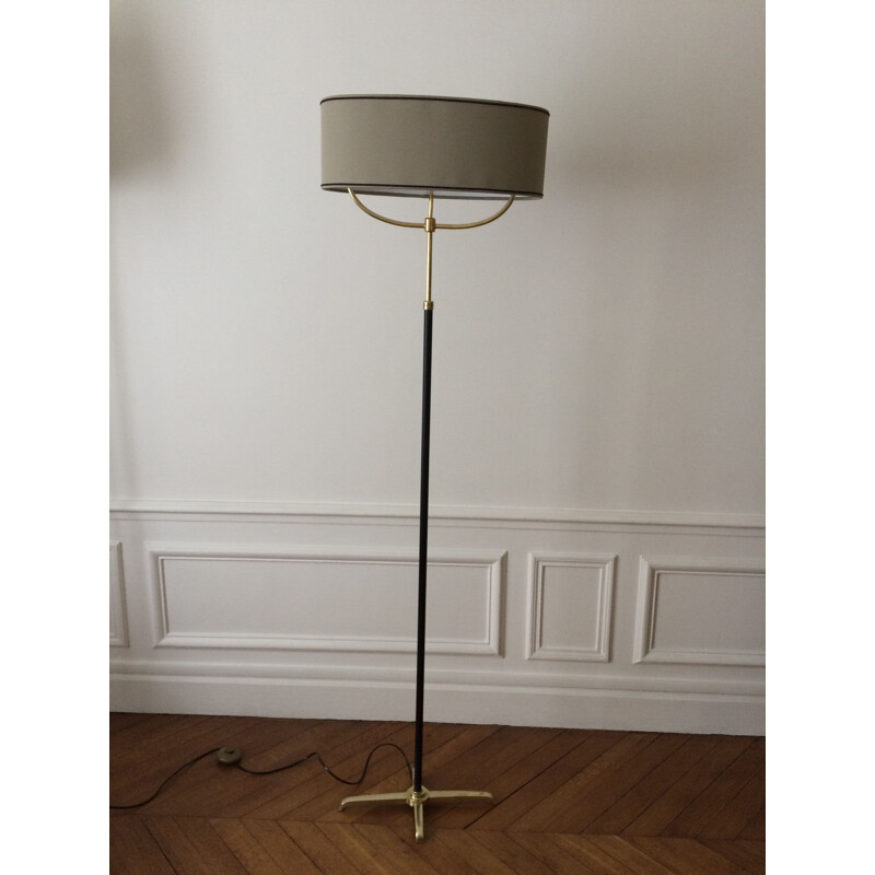 Vintage Floor Lamp in solid brass and black metal, France 1960