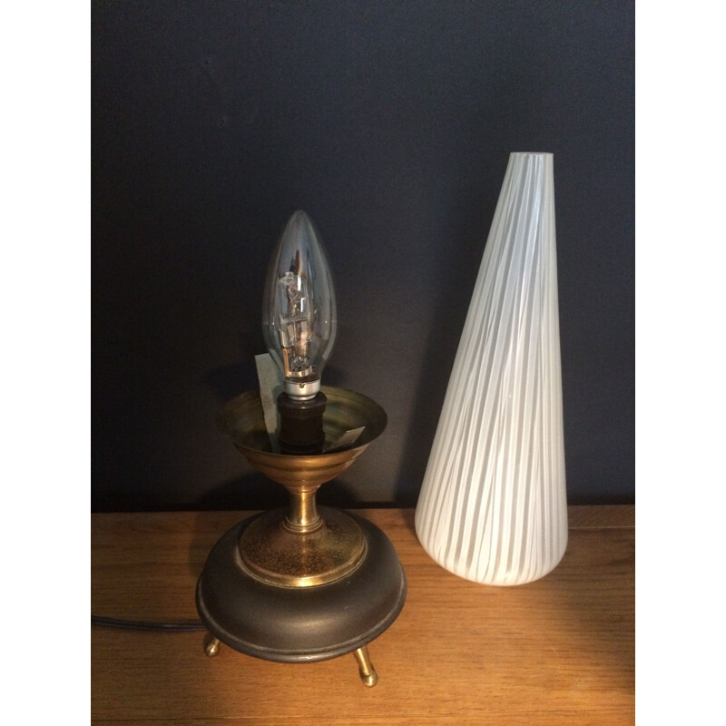 Paire de lampes vintage tripodes en métal noir et laiton 1960