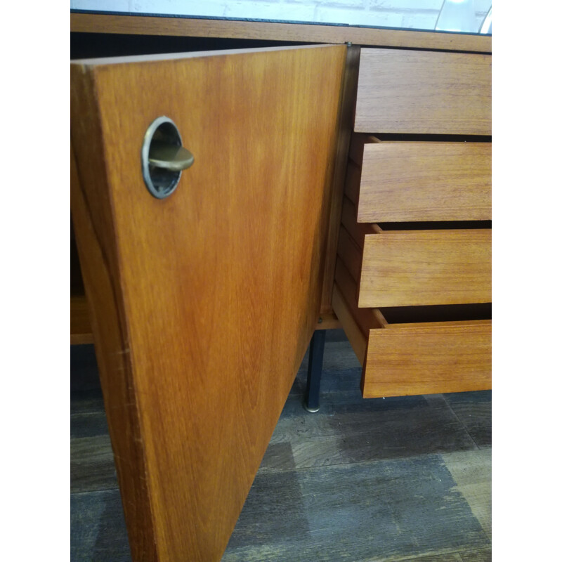 Vintage teak sideboard with glass top, 1960