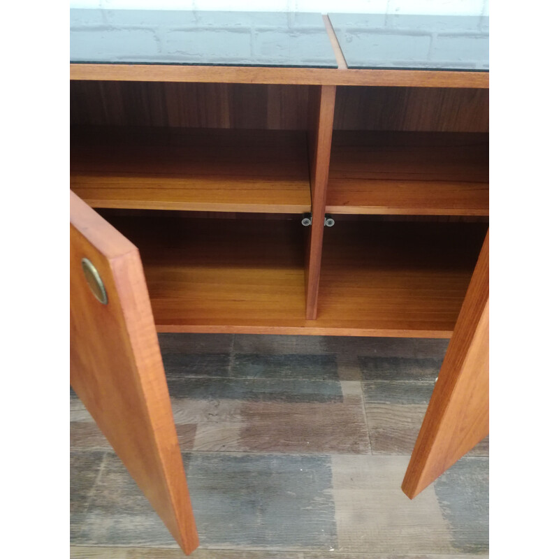 Vintage teak sideboard with glass top, 1960