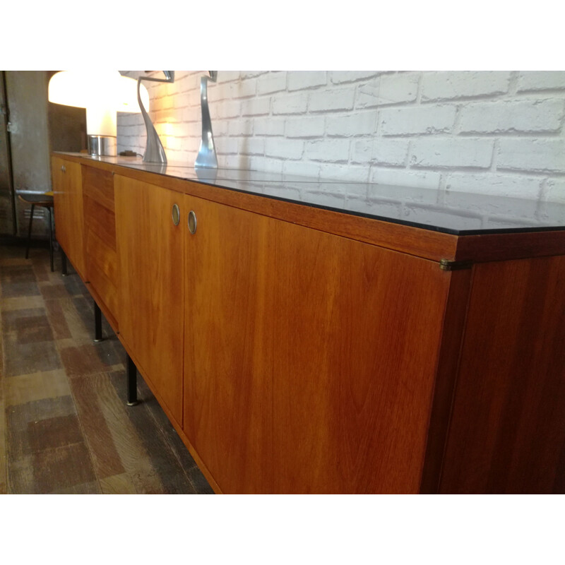 Vintage teak sideboard with glass top, 1960