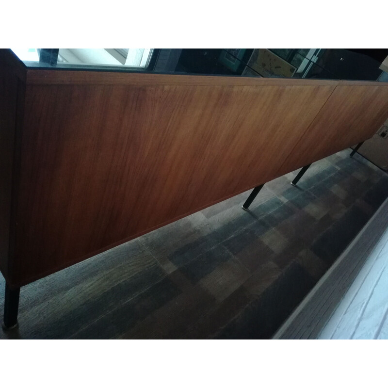 Vintage teak sideboard with glass top, 1960