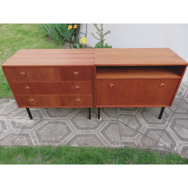 Vintage Scandinavian sideboard in teak and steel - 1960s