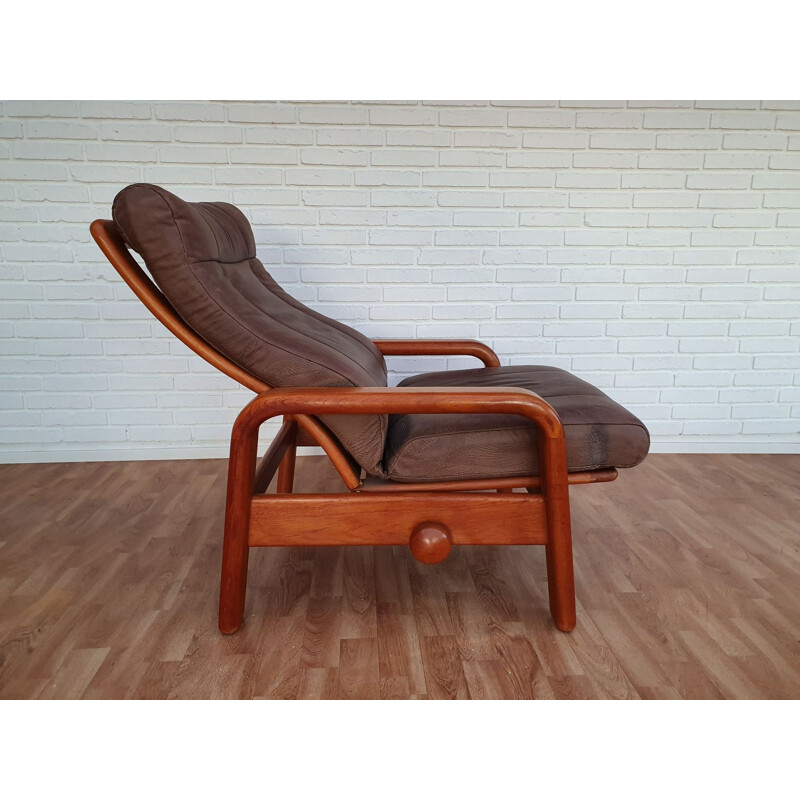 Dänischer Vintage-Sessel von HS Design aus Leder und Teakholz 1980