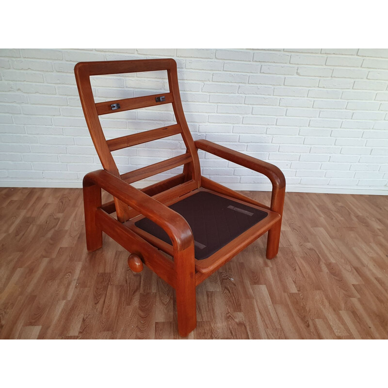 Cadeira de braços dinamarquesa Vintage pela HS Design em couro e teca 1980