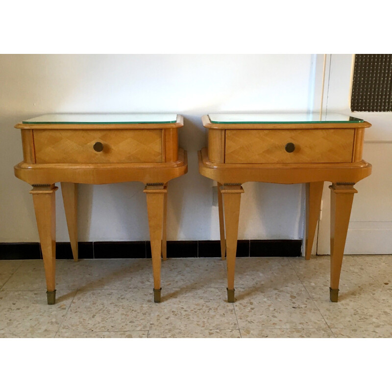 Set of 2 vintage bedside tables, 1940s