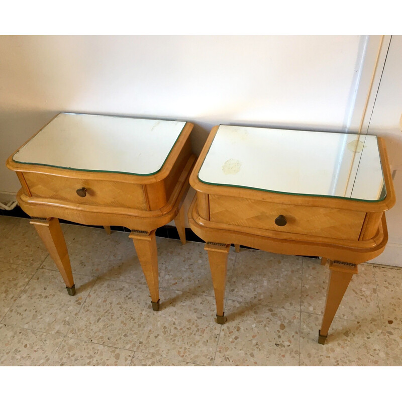 Set of 2 vintage bedside tables, 1940s