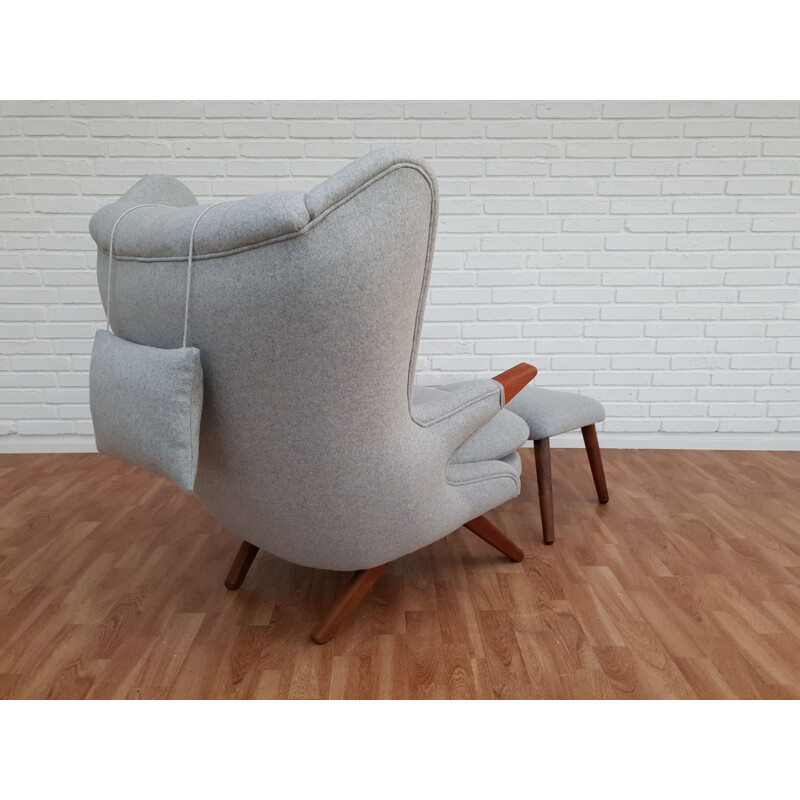 Vintage "Teddy Bear" chair with stool by Svend Skipper, Denmark, 1960s