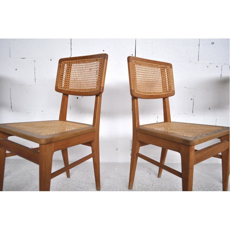 ACMS set of 4 cane chairs, Robert & Jacques PERREAU - 1950s