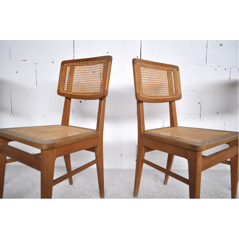 ACMS set of 4 cane chairs, Robert & Jacques PERREAU - 1950s