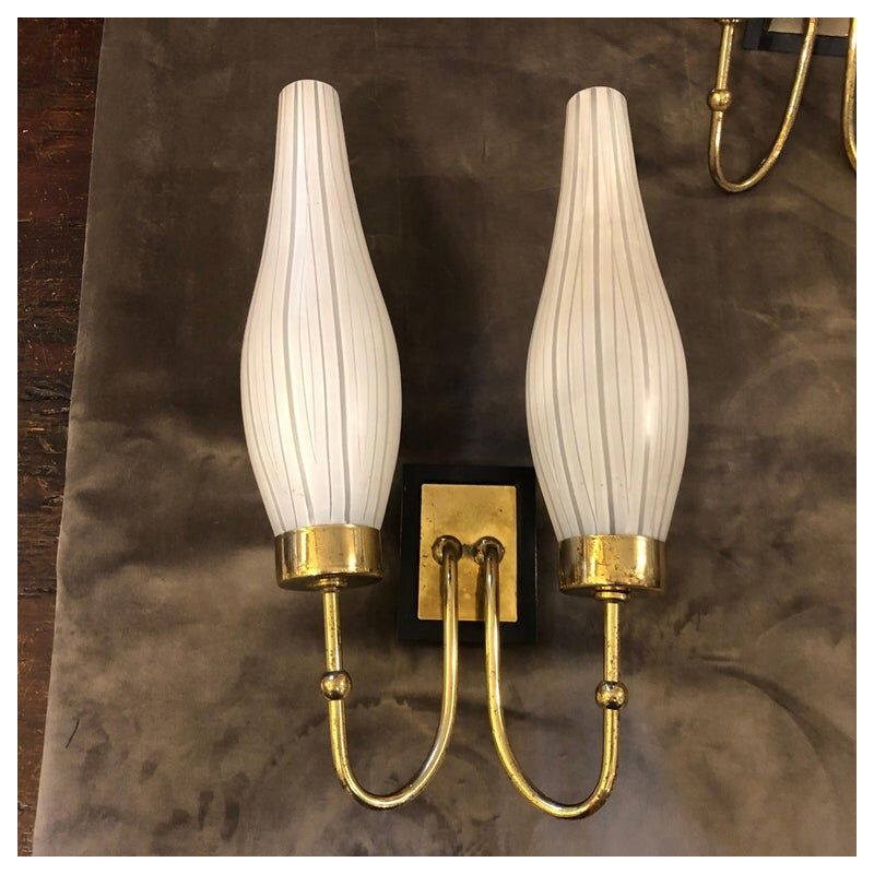 Set van 2 vintage wandlampen in Murano glas en messing, 1950