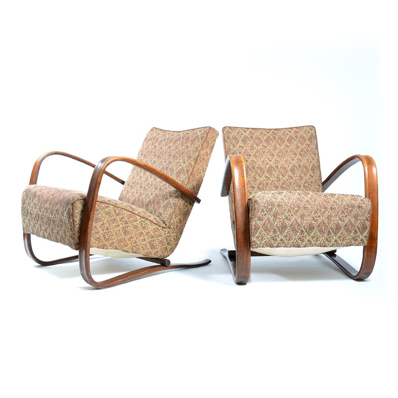 Paire de fauteuils H-269 en bois et tissu, Jindrich HALABALA - 1940