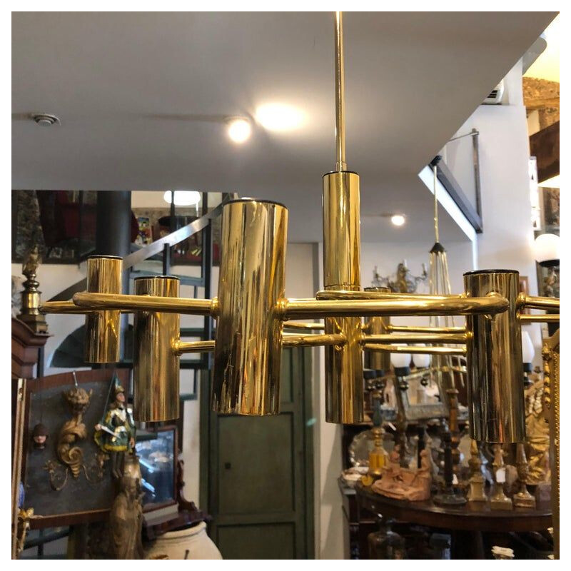 Vintage brass chandelier by Sciolari, Italy, 1970s