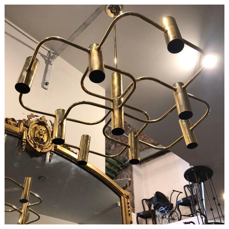 Vintage brass chandelier by Sciolari, Italy, 1970s