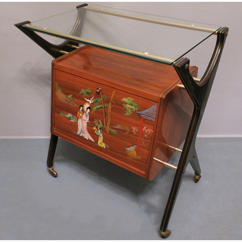 Vintage bar cart with cabinet, Italy, 1950s