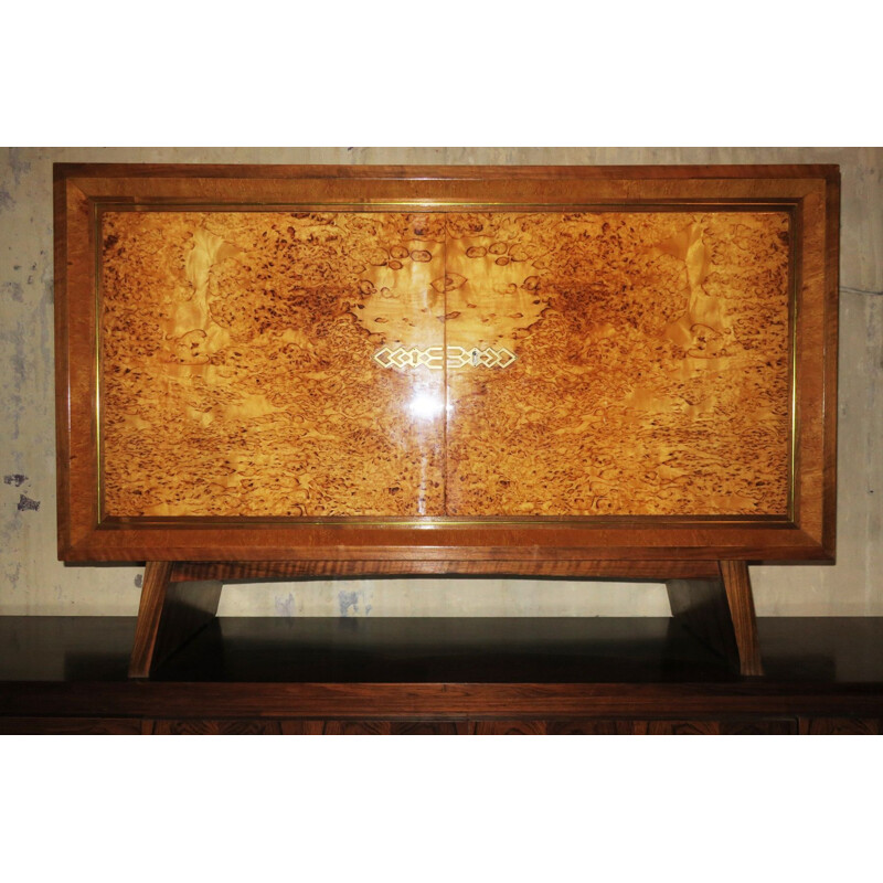 Vintage walnut and brass cabinet, Art deco, 1930s