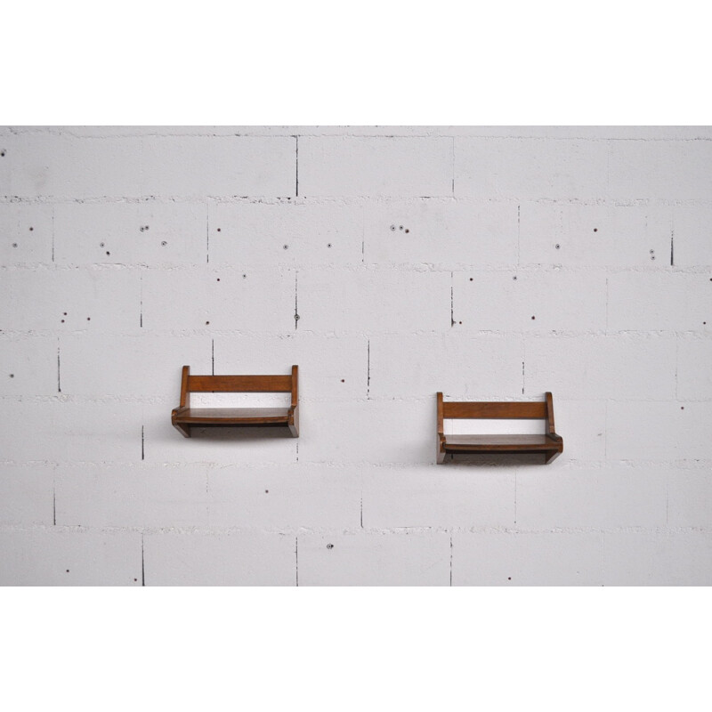 Pair of wall shelves in oakwood, Jacques HITIER - 1950s