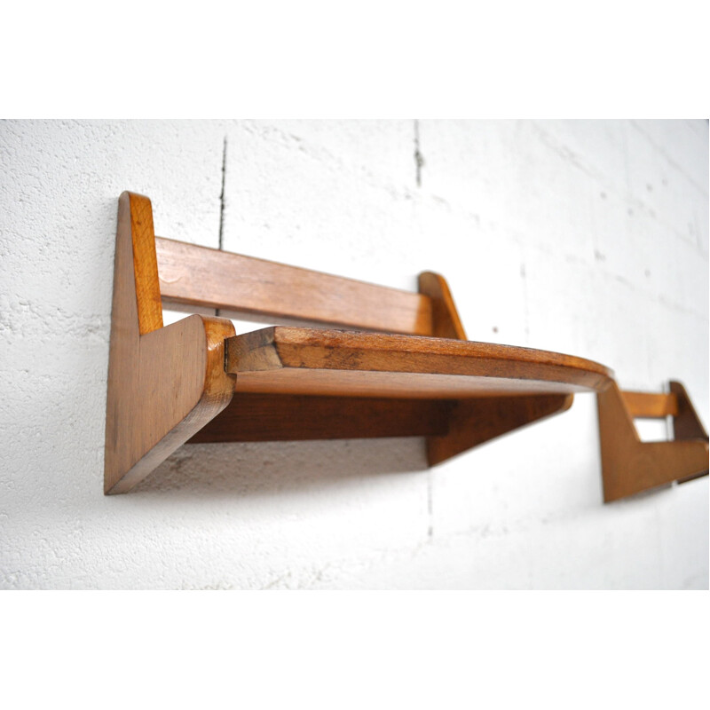 Pair of wall shelves in oakwood, Jacques HITIER - 1950s