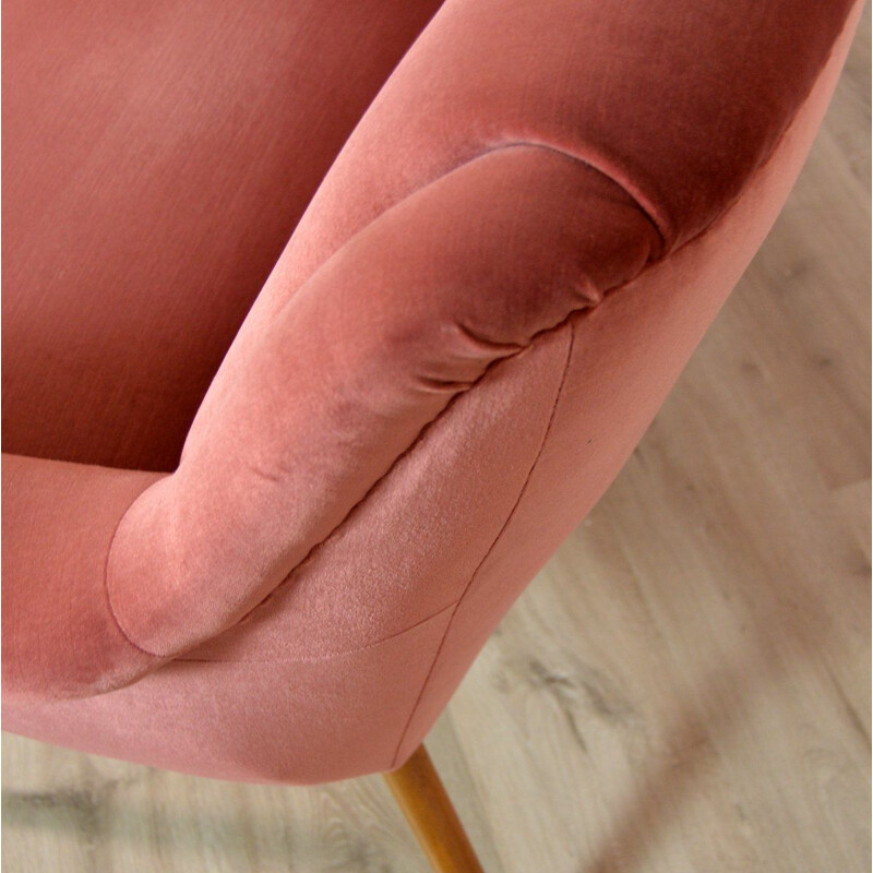 Vintage cocktail sofa in pink velvet and brass, 1960s