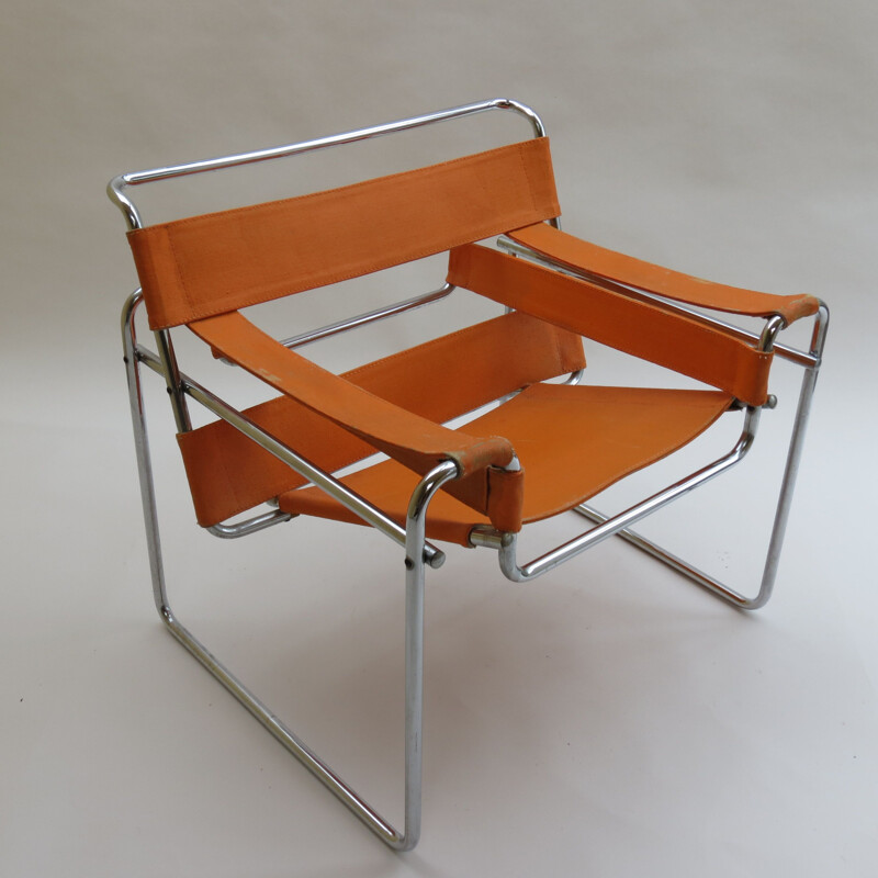 Chaise vintage orange B3 Wassily par Marcel Breuer For Gavina, Italie, 1960