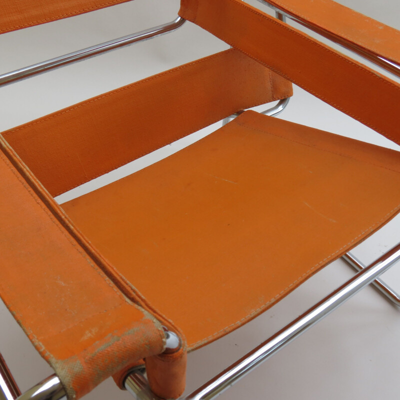 Chaise vintage orange B3 Wassily par Marcel Breuer For Gavina, Italie, 1960