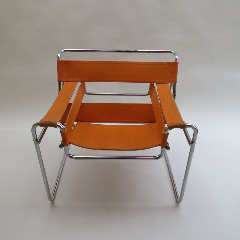 Chaise vintage orange B3 Wassily par Marcel Breuer For Gavina, Italie, 1960