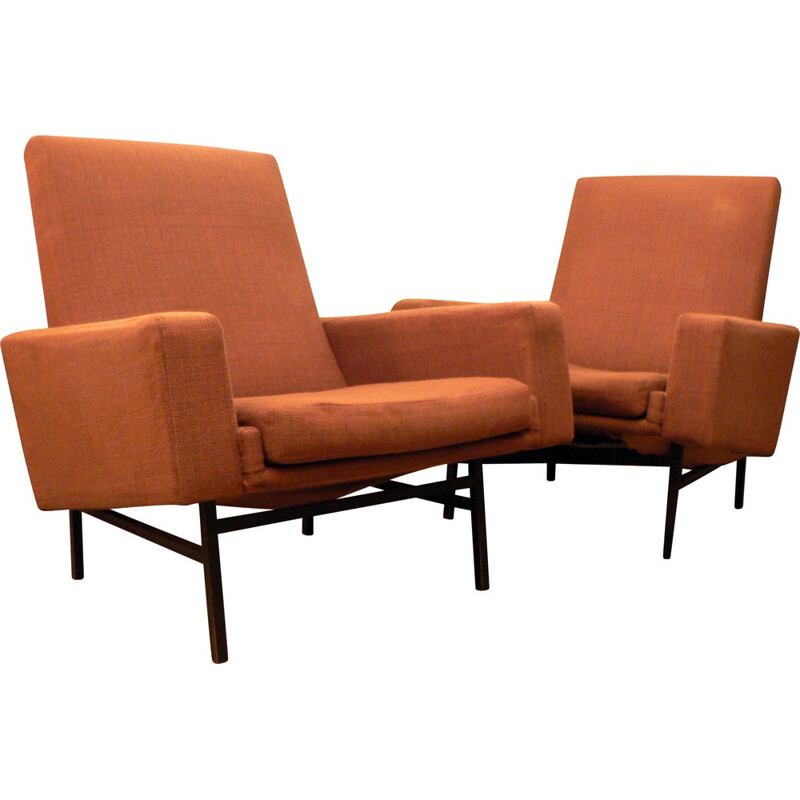 Pair of Steiner armchair in metal and fabric, ARP - 1950s