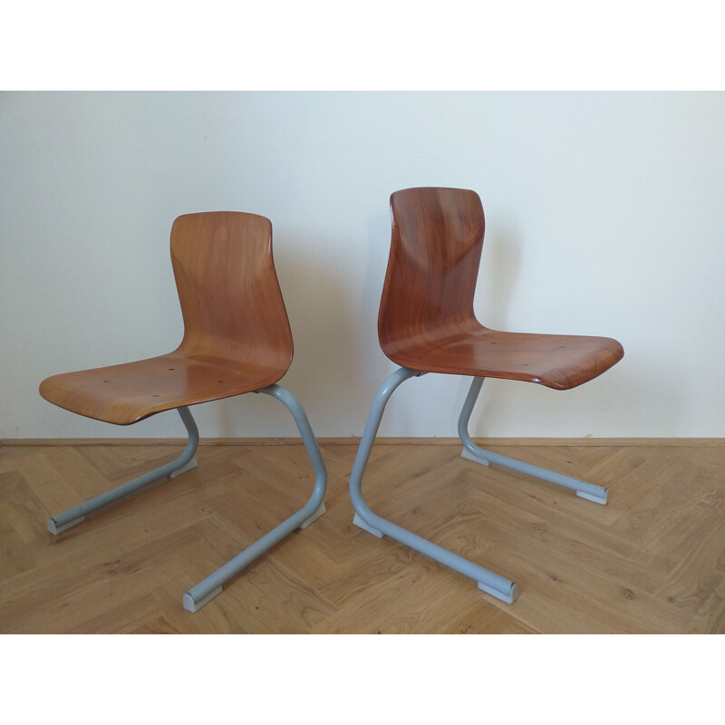 Pair of vintage children school chairs Pagholz, Elmar Flötotto, 1980s