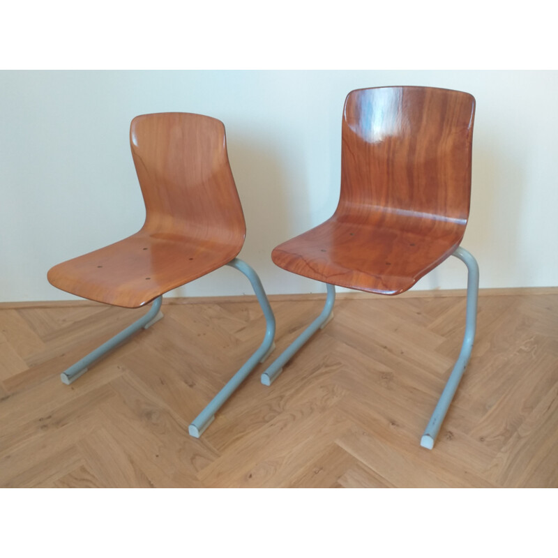 Pair of vintage children school chairs Pagholz, Elmar Flötotto, 1980s