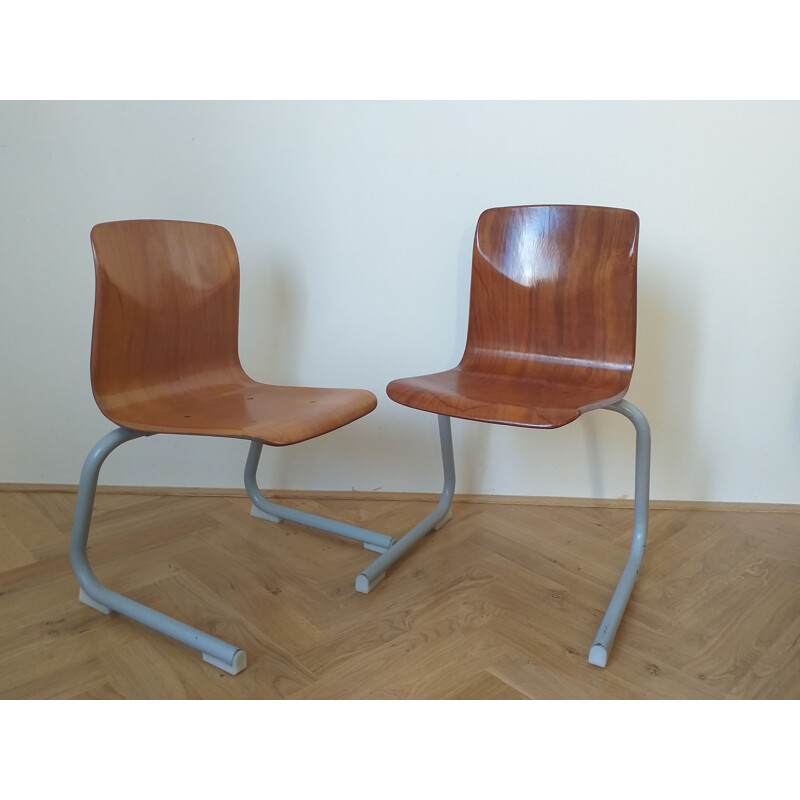 Pair of vintage children school chairs Pagholz, Elmar Flötotto, 1980s