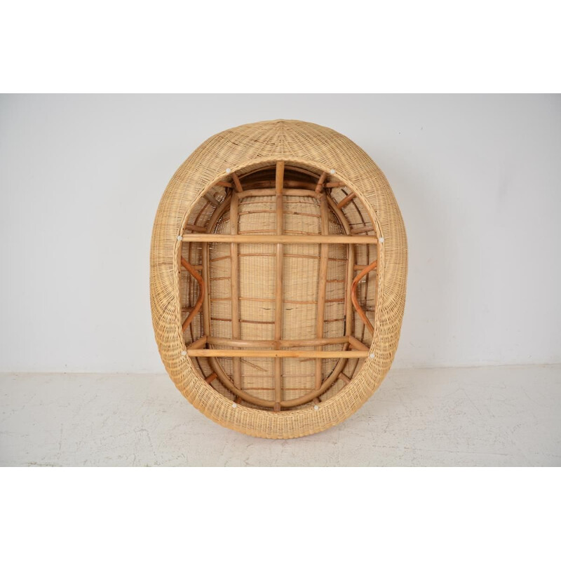 Vintage lounge low chair in rattan marrow