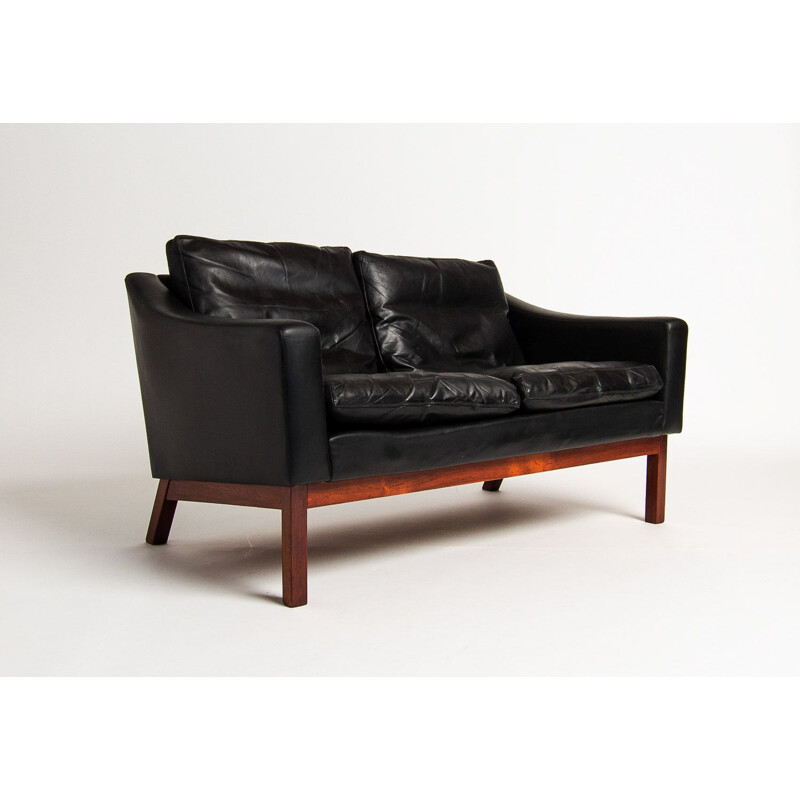 Vintage sofa in leather & rosewood by Poul Jessen, 1960s