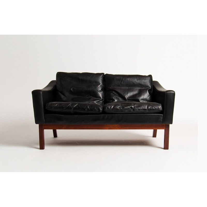 Vintage sofa in leather & rosewood by Poul Jessen, 1960s