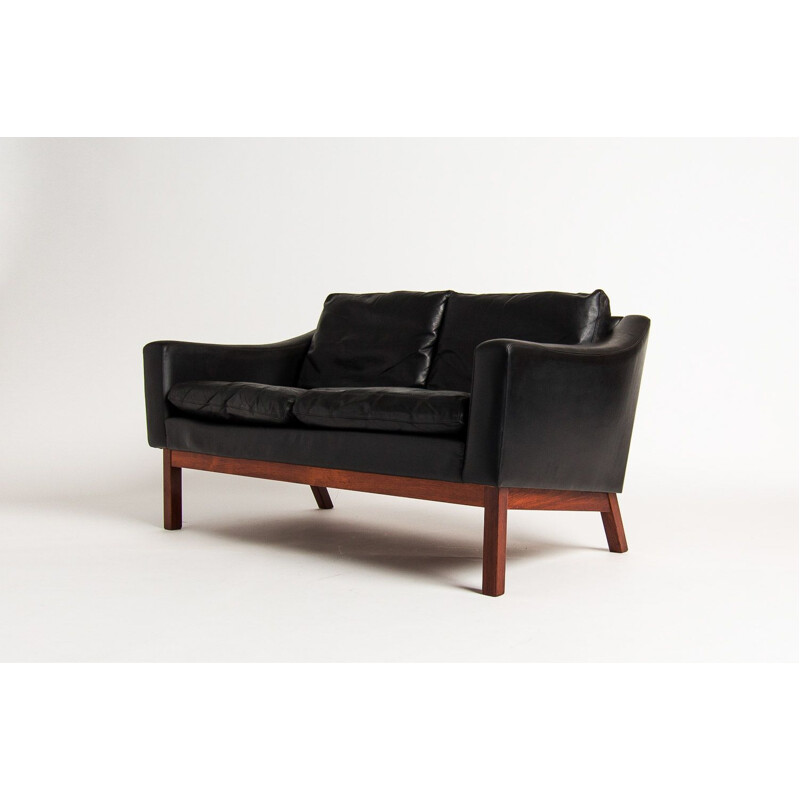 Vintage sofa in leather & rosewood by Poul Jessen, 1960s