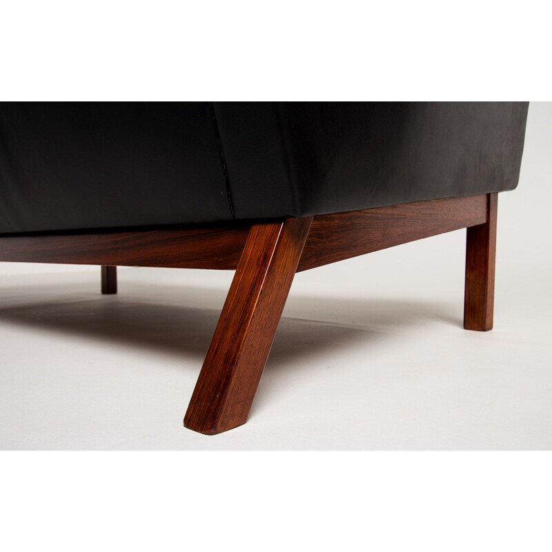 Vintage sofa in leather & rosewood by Poul Jessen, 1960s