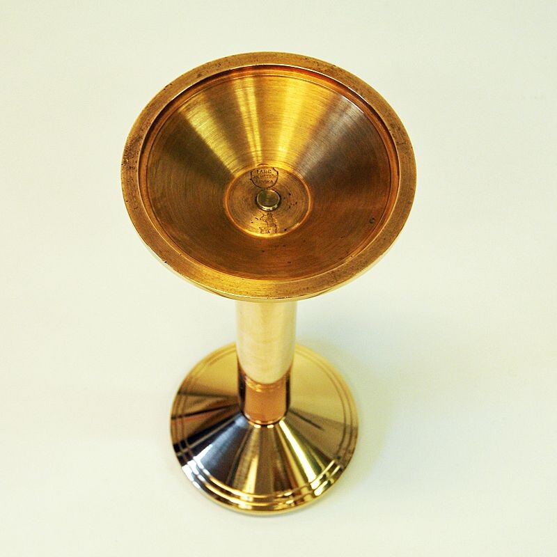 Pair of vintage brass candleholder by Lars Holmström, 1960s