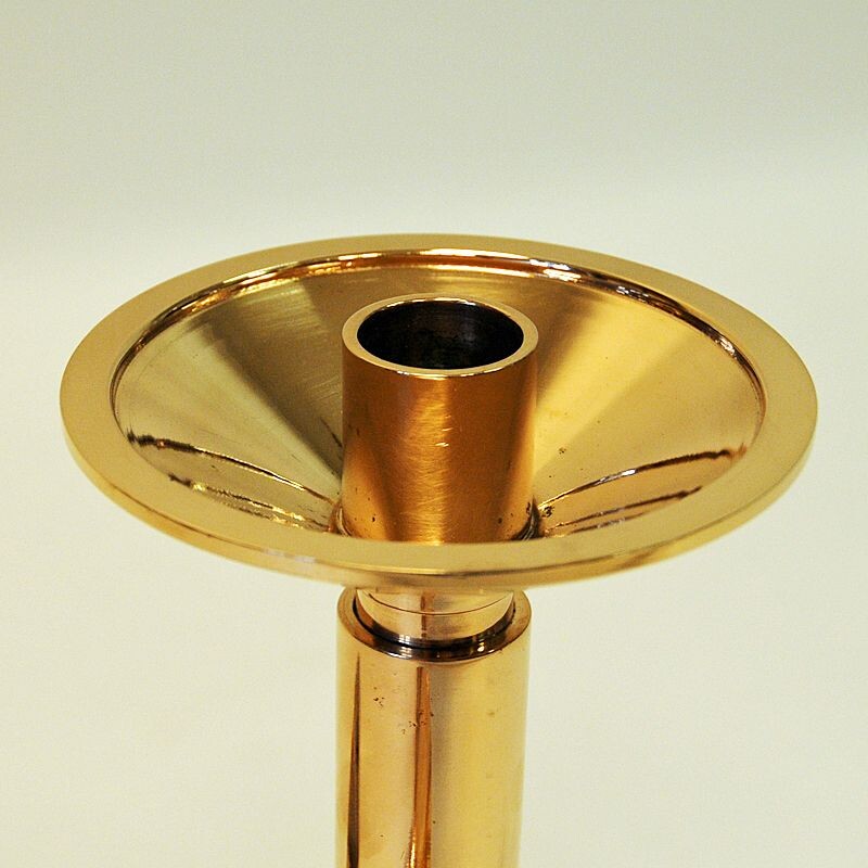 Pair of vintage brass candleholder by Lars Holmström, 1960s