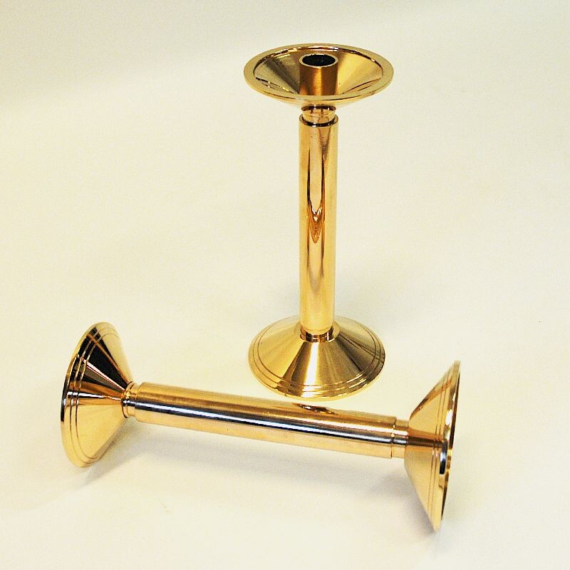 Pair of vintage brass candleholder by Lars Holmström, 1960s