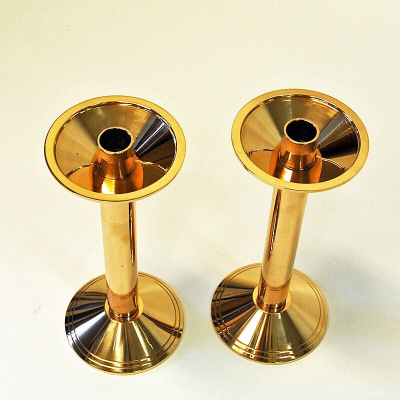 Pair of vintage brass candleholder by Lars Holmström, 1960s