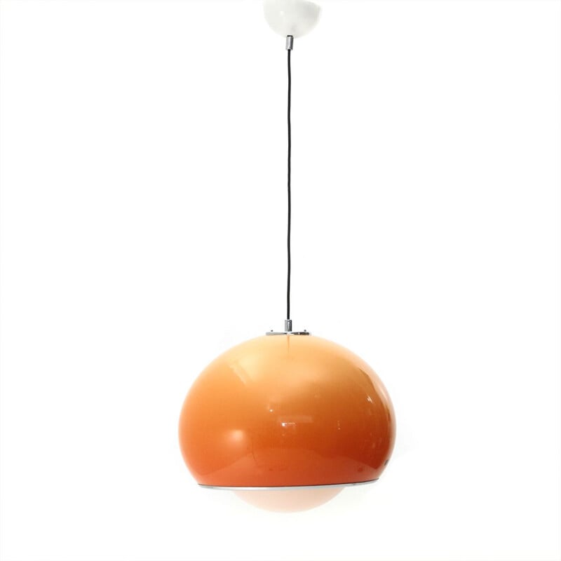 Vintage Italian pendant lamp with orange diffuser by Harvey Guzzini, 1970s
